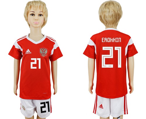 Russia #21 Erokhin Home Kid Soccer Country Jersey